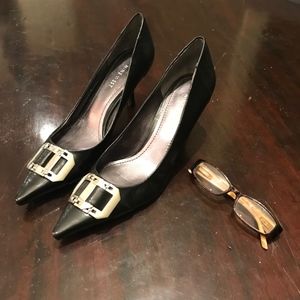 BLACK NINE WEST POINTED TOE BUCKLE 3" HEEL SZ 9M